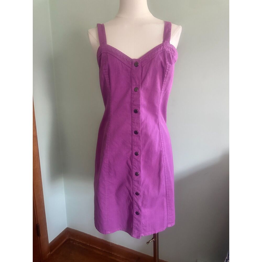 Japna Purple Button Front Cotton Denim Mini Dress L